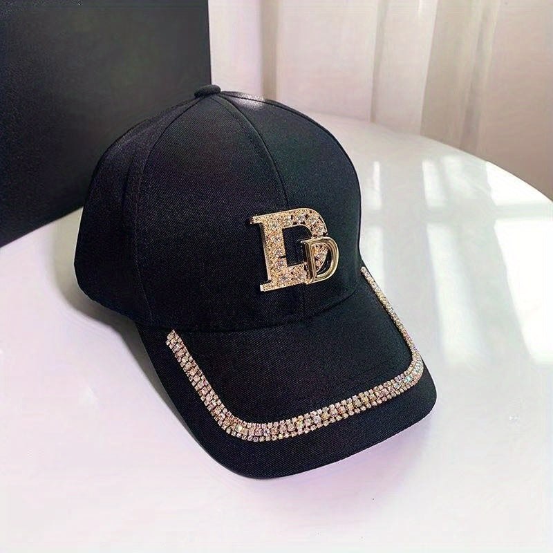 Rhinestone D Label Baseball Cap Hip Hop Sunscreen Sports Hat