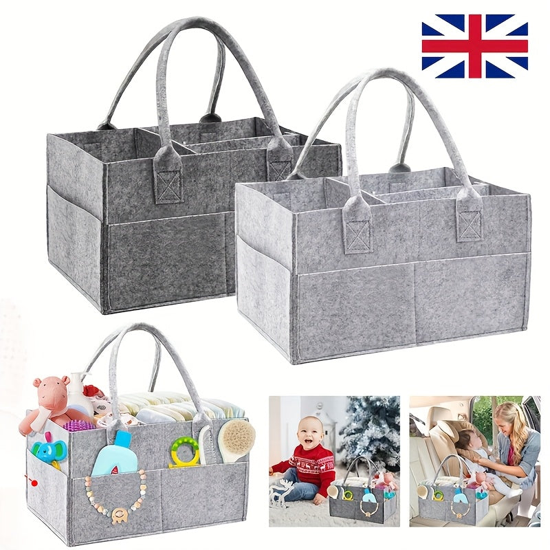 Gray Felt Diaper Caddy Organizer with 8 Pockets