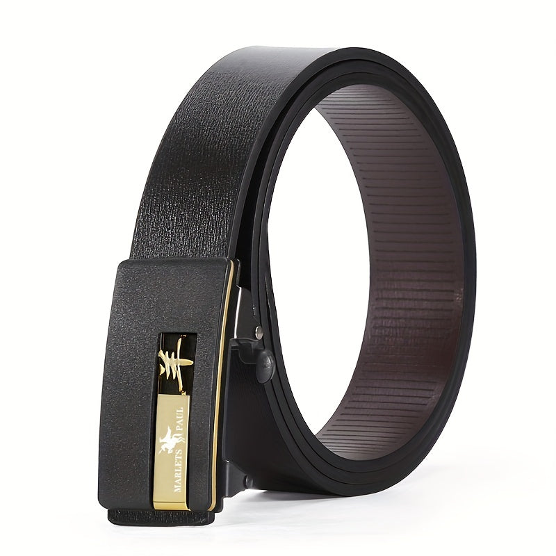 Traditional Zodiac Leather Belt with Symmetrical Buckle for Men