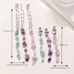 6pcs Spiral Hair Pin with Stone Tassel - Hair Coil Ring for Women Girls