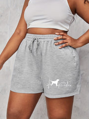  Dog Print High Rise Stretch Drawstring Loose Shorts