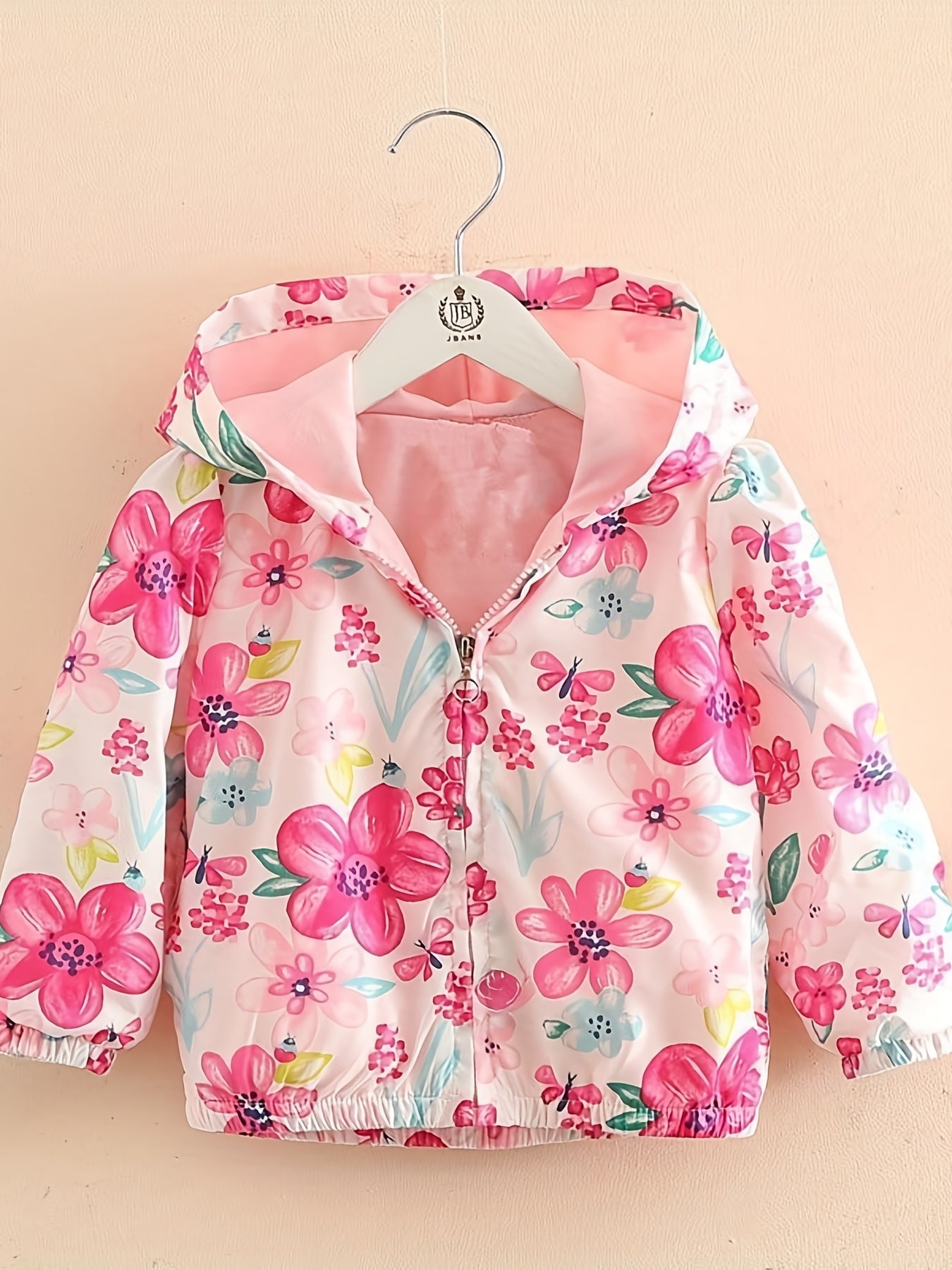 Baby Girls Floral Hooded Windbreaker Jacket Kids Coat