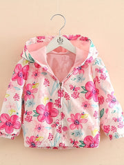 Baby Girls Floral Hooded Windbreaker Jacket Kids Coat