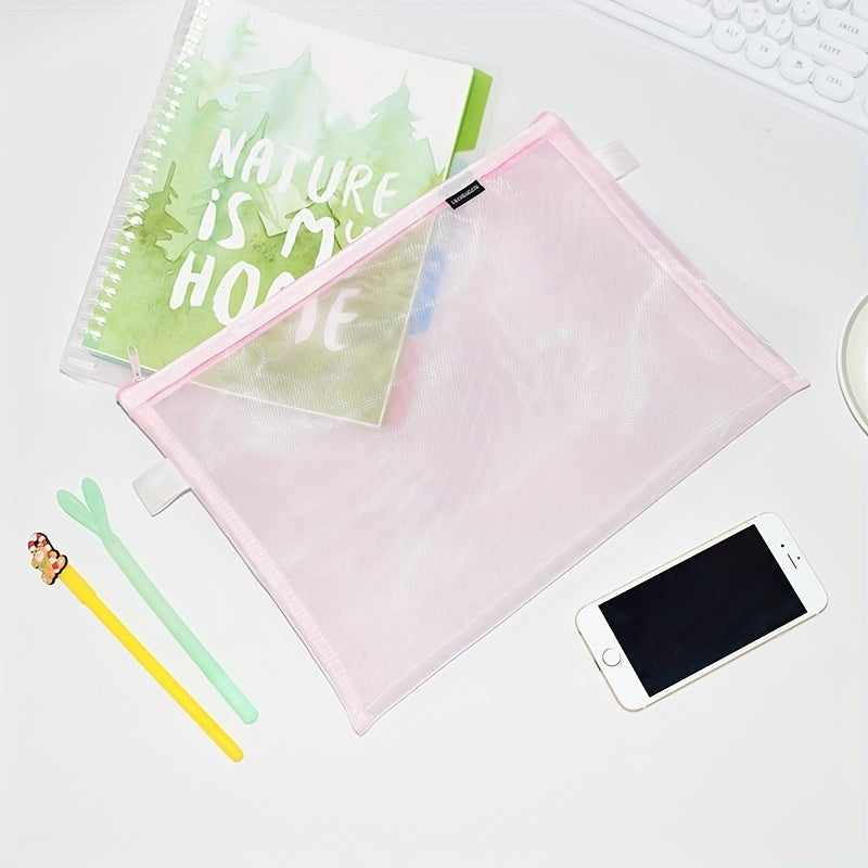 Nylon Grid Zipper File Bag Student Office Cosmetic Storage