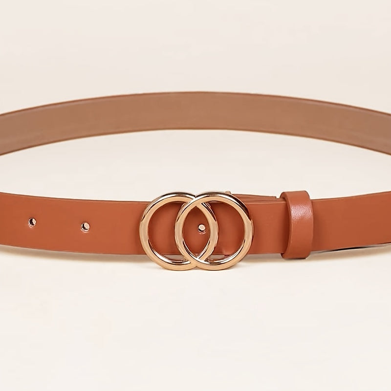 Golden Double Ring Buckle Belt Classic PU Leather Skinny Belts