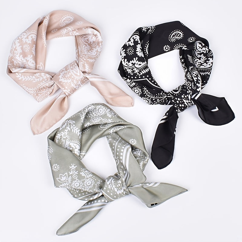 Vintage Bandana Flower Printed Scarf Satin Square Scarf