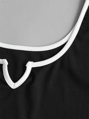  Y2K Colorblock Ribbed Notched Neck Crop Top Women's Plus