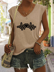 Heart Print V Neck Tank Top Women's Summer Sleeveless Casual Top