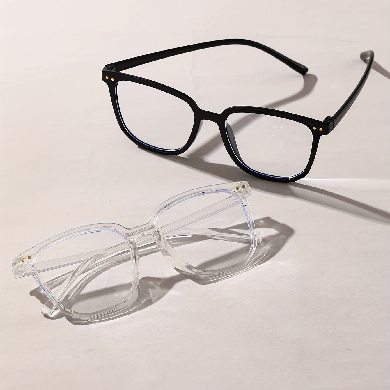 2pcs Clear Lens Cat Eye Glasses Rivet Decor