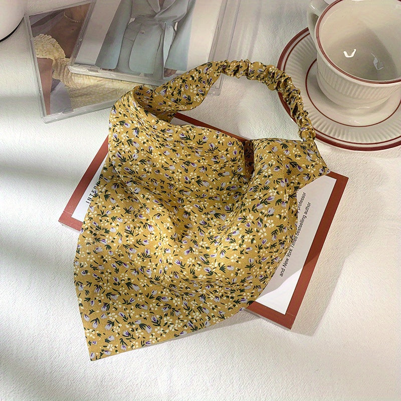 Floral Print Headband Triangle Scarf Elastic Turban Bandana Women Head Wrap