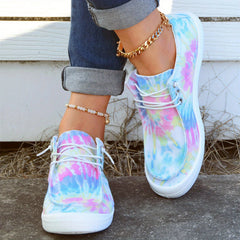 Tie Dye Canvas Lace Up Low Top Flat Shoes for Women