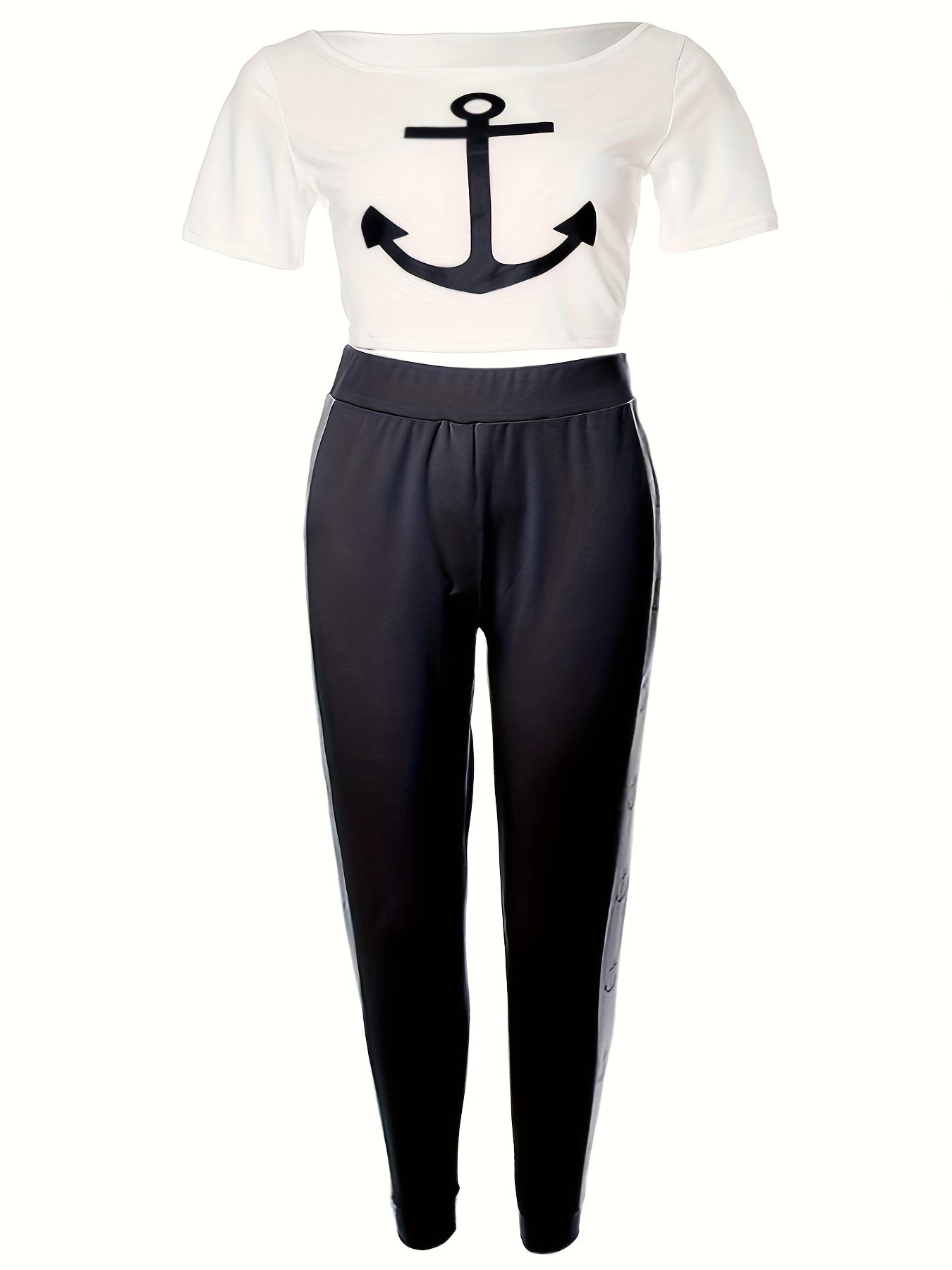  Anchor Print Crop Top & Leggings Set