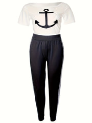  Anchor Print Crop Top & Leggings Set