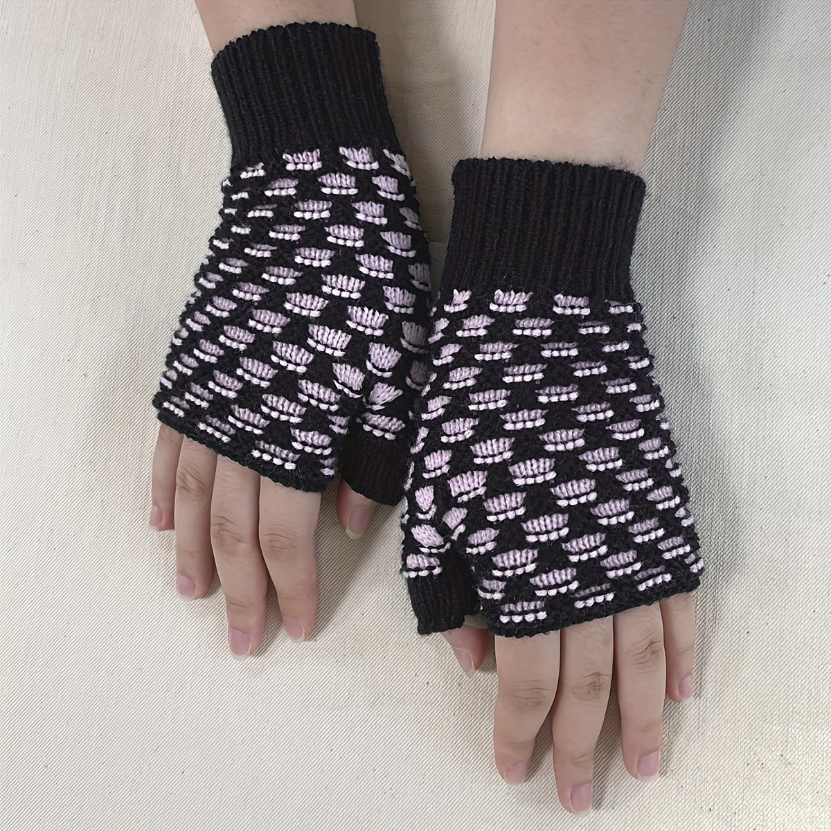 Plaid Fingerless Gloves knitted Wrist Gloves For Women