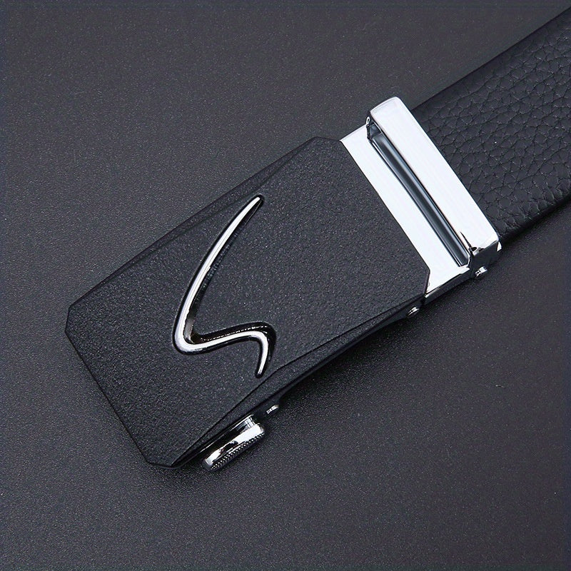 Men's Leather Belt Automatic Buckle Business Waist Strap