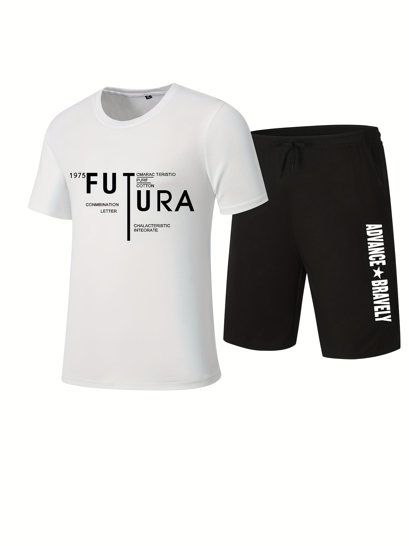 Men's Letter Print T shirt & Casual Stretch Shorts