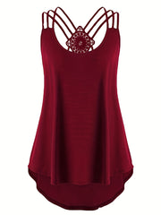 Cross Back Spaghetti Strap Top Crew Neck Sleeveless Cami