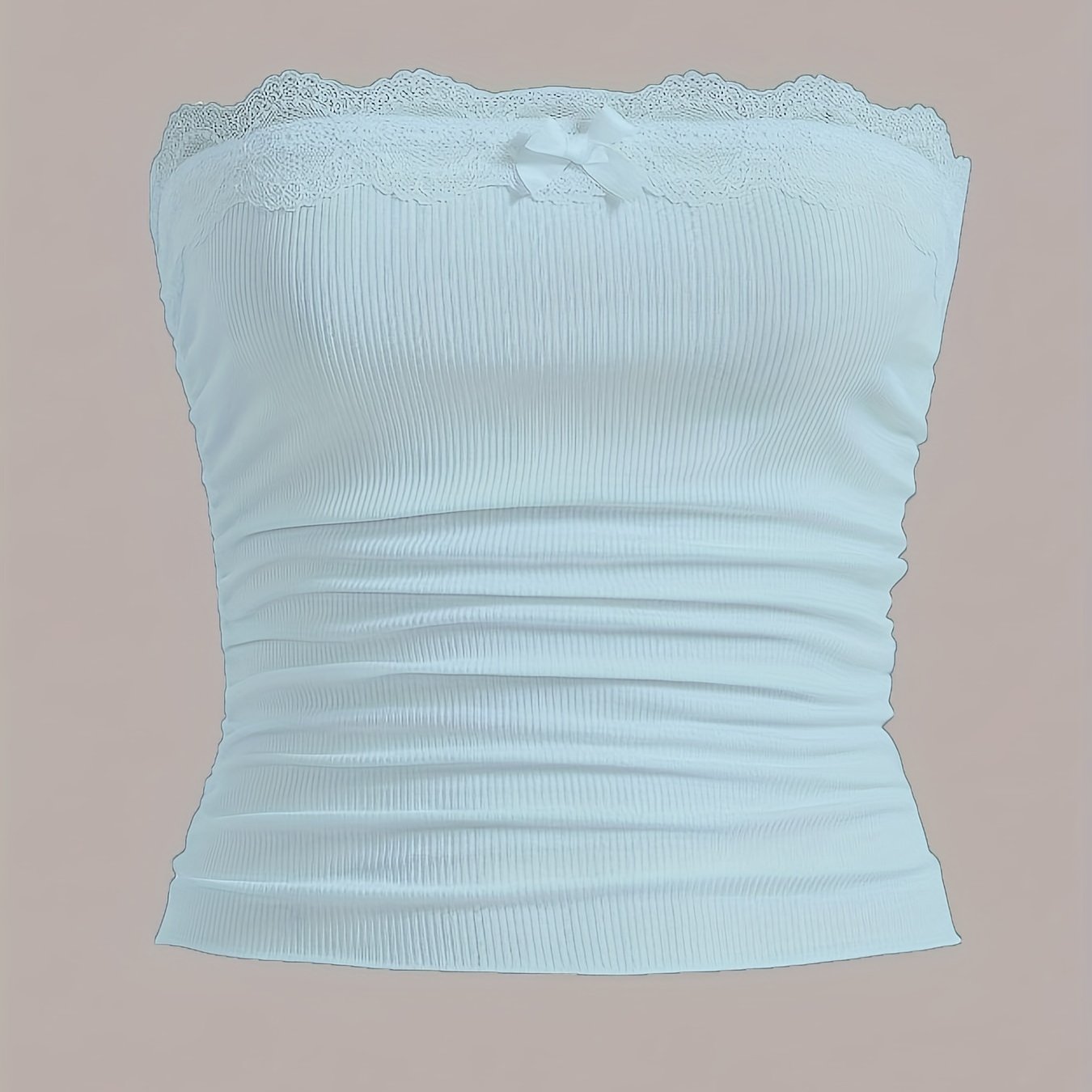  Ribbed Lace Trim Tube Top