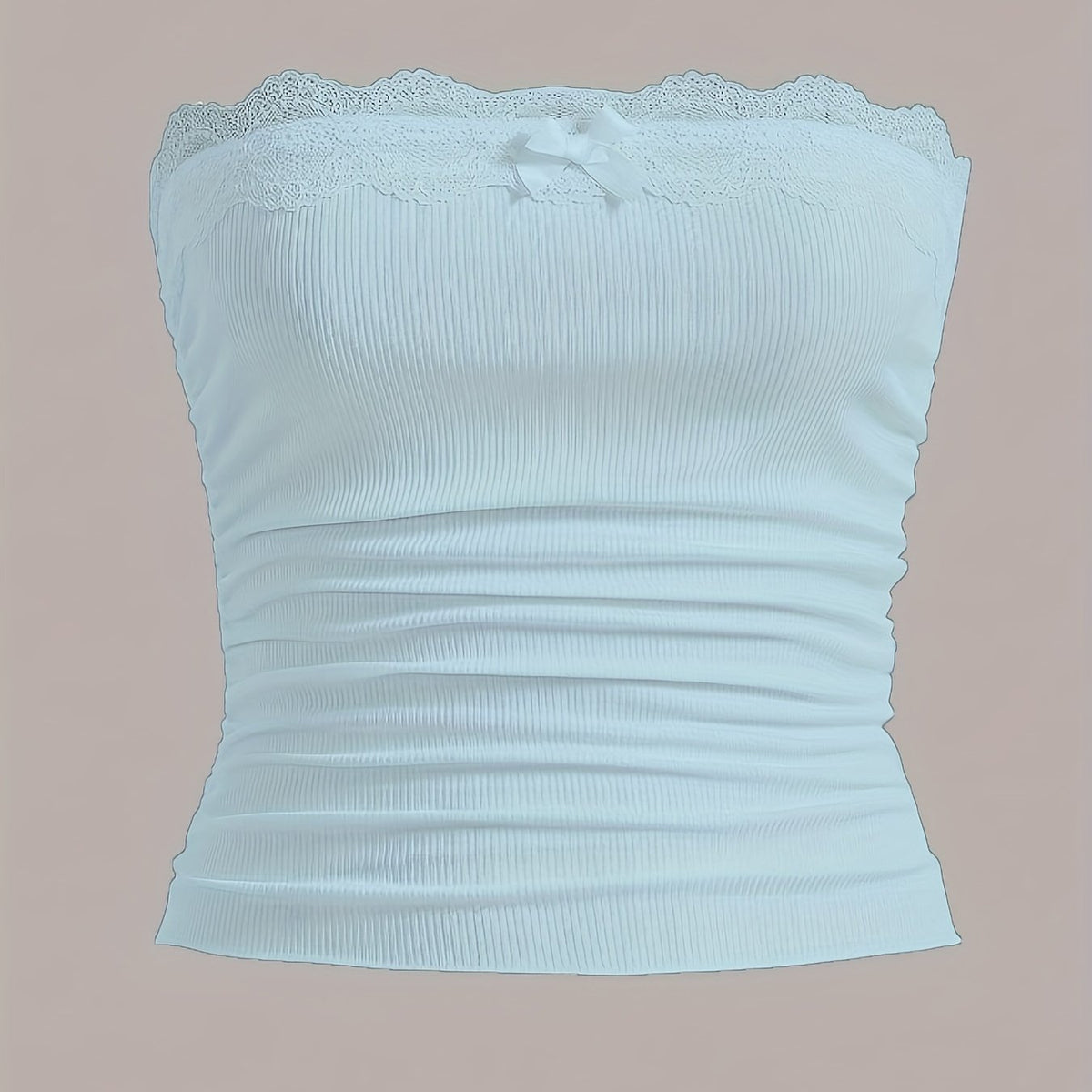  Ribbed Lace Trim Tube Top