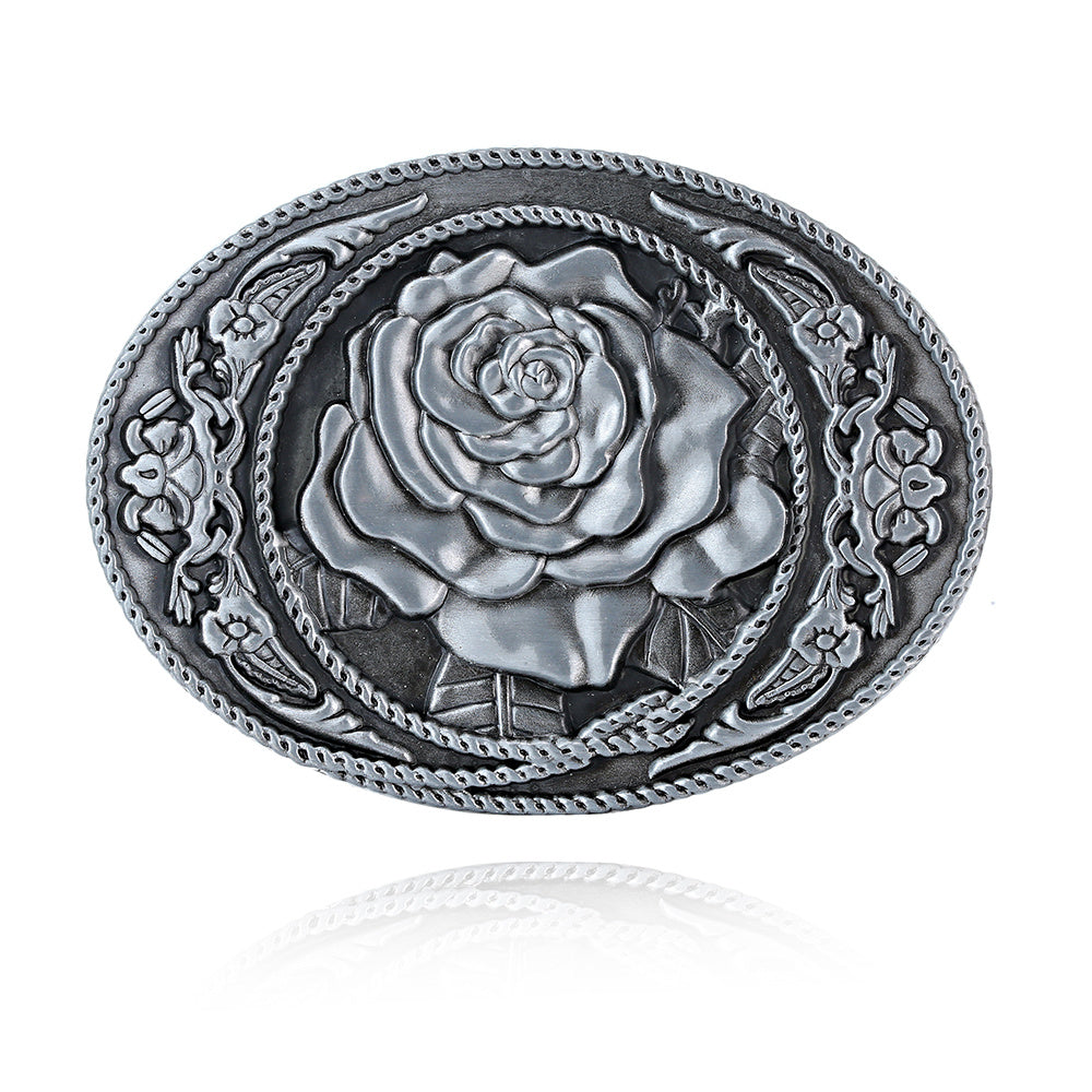 Western Cowboy Style Rose Pattern Belt Buckle in 3 Colors