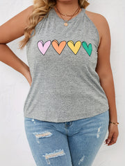  Heart Print Halter Neck Tank Top Women's Plus Medium Stretch