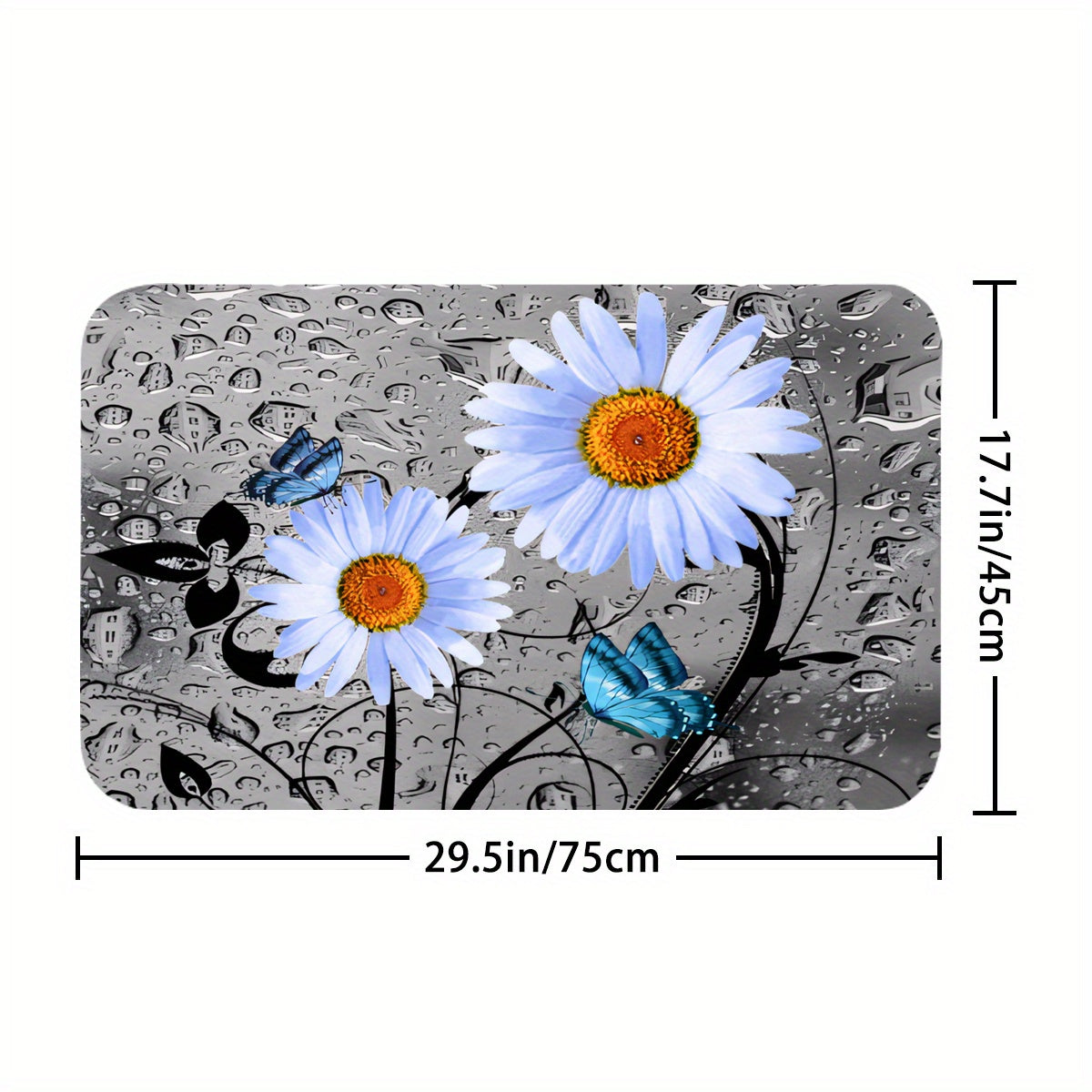 Non Slip Bathroom Rugs & Shower Curtain Set with Flower & Butterfly Pattern