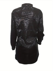  Sequin Long Sleeve Shirt Dress