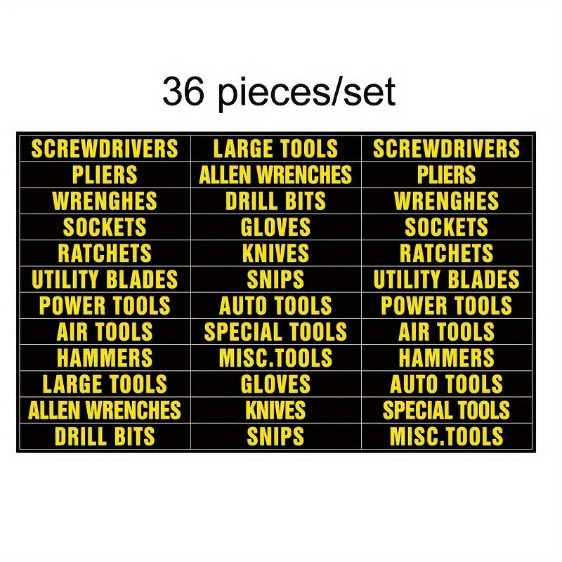 36pcs PVC Toolbox Labels Stickers Waterproof Kit
