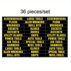 36pcs PVC Toolbox Labels Stickers Waterproof Kit