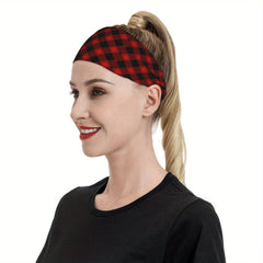Vintage Plaid Headband Red Checkered Elastic Fit Sports Headwear