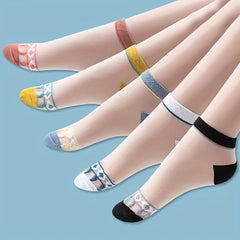 5 Pairs Striped Mesh Socks Comfy & Breathable Sheer Short Socks