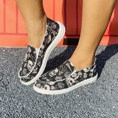 Floral & Skull Slip On Canvas Shoes Halloween Loafers