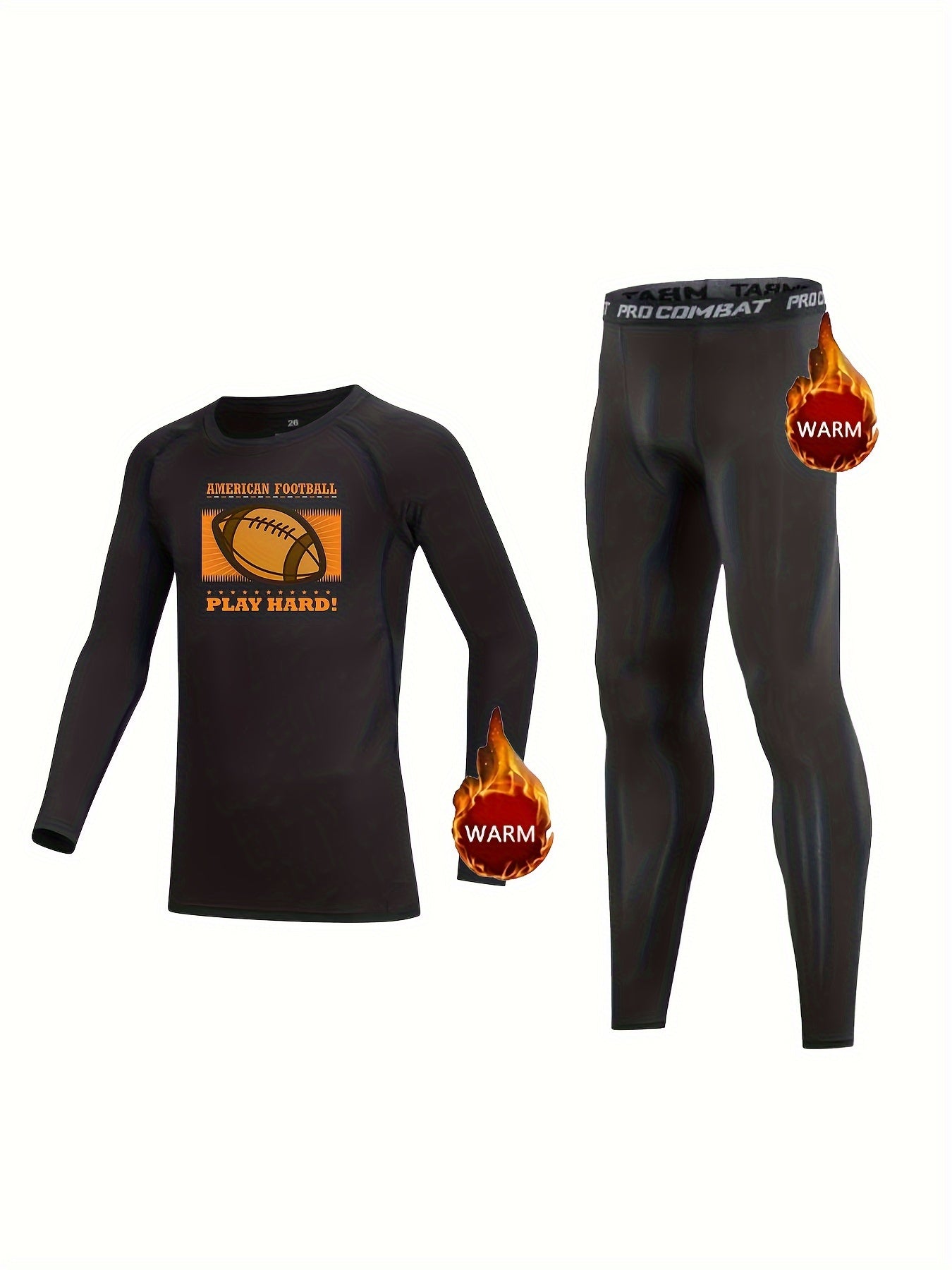 Kids Football Print Compression Base Set Fleece Lined