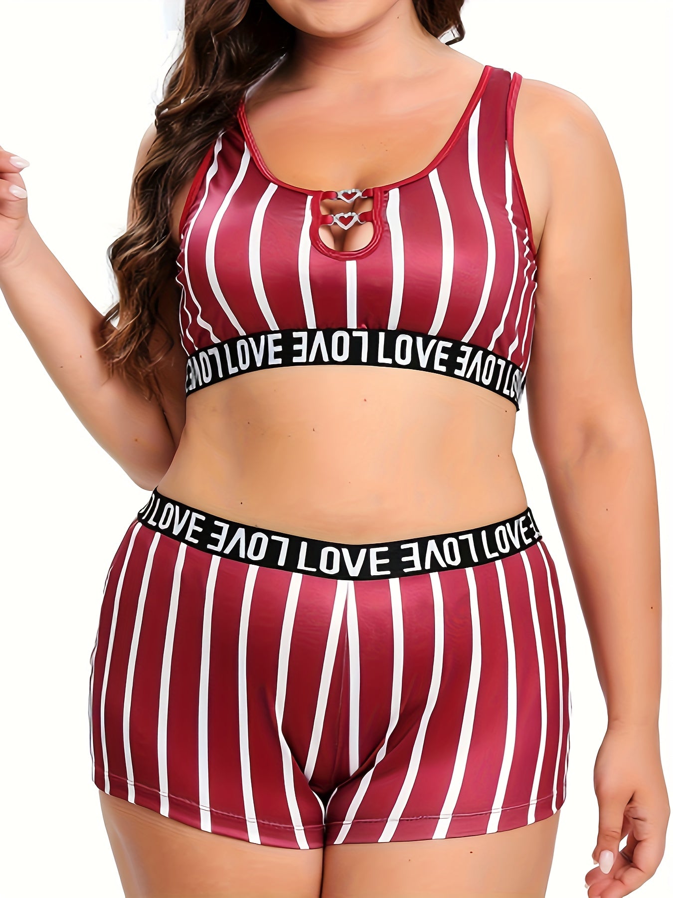  Sports Underwear Set Women's Plus Stripe Print