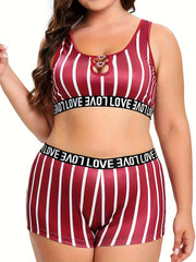  Sports Underwear Set Women's Plus Stripe Print
