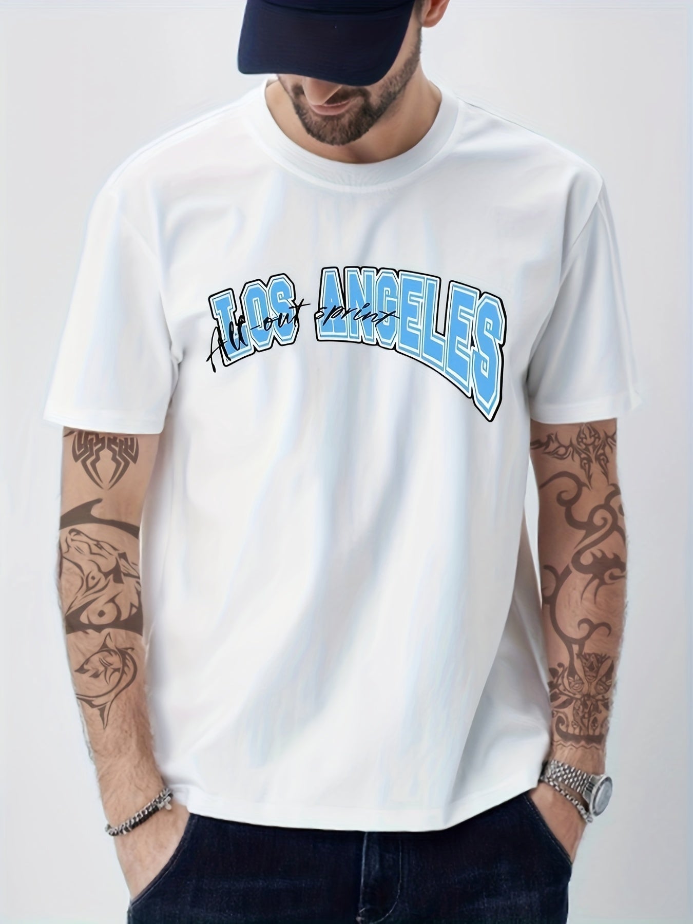 Cotton Retro Car Print Men's Graphic Crew Neck T shirt