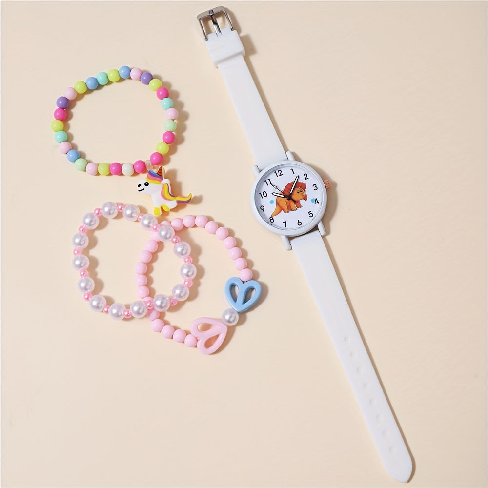 Dinosaur Pattern Quartz Kids Watch Set with Bracelet