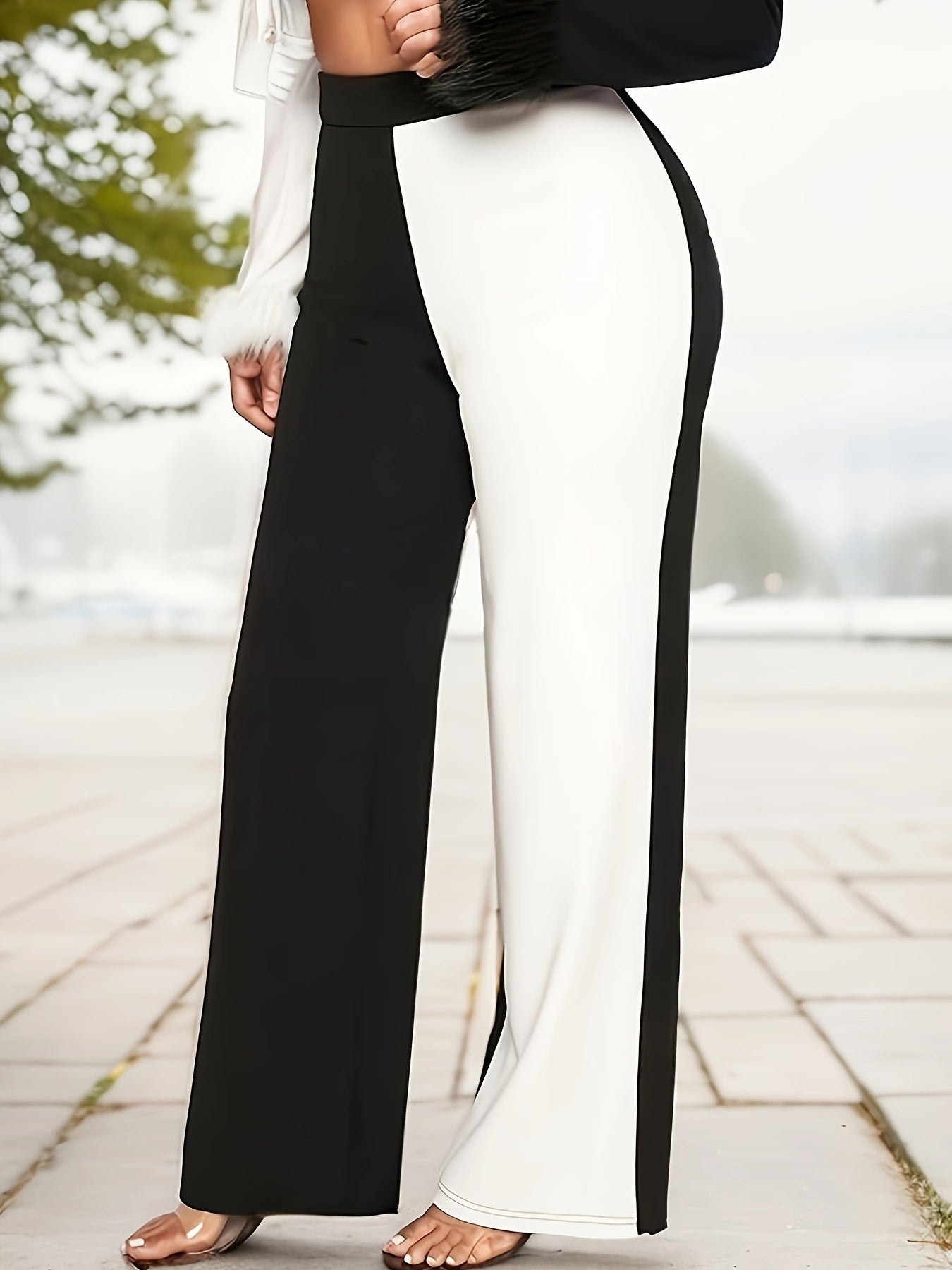  Colorblock High Rise Wide Leg Trousers