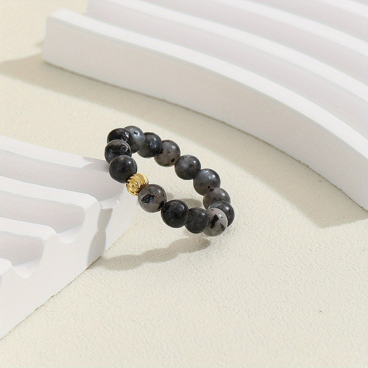 Natural Bead Ring 18k Plated Waterish Stacking Jewelry