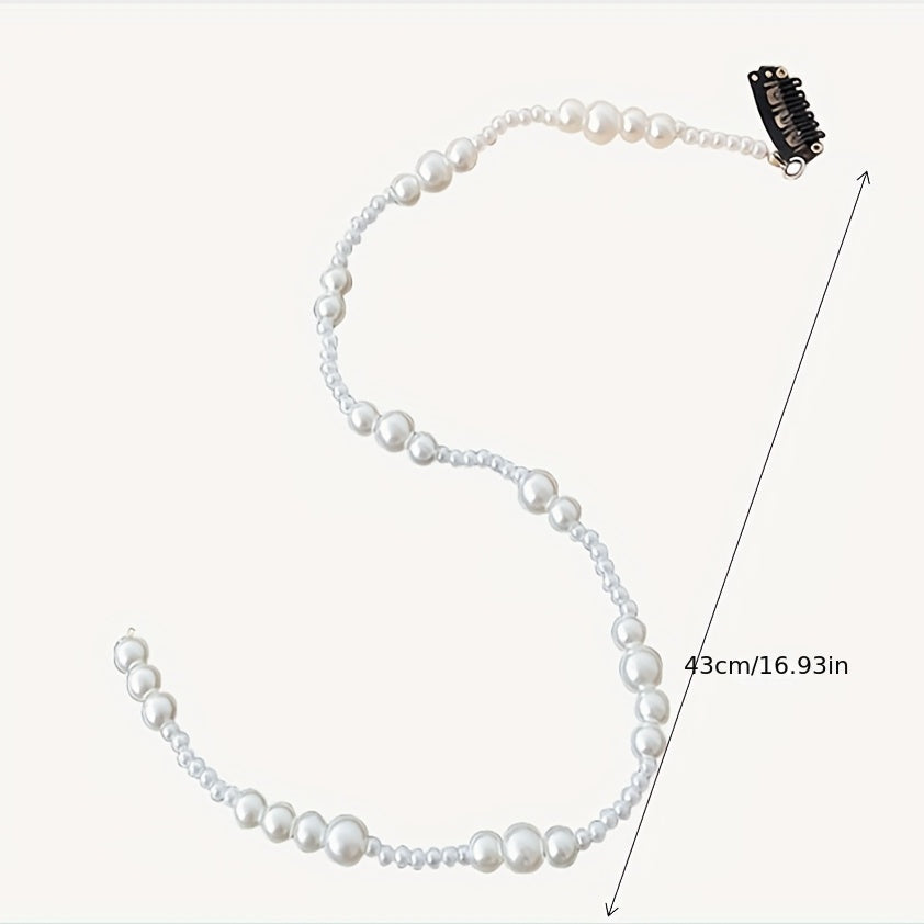 Faux Pearl Beaded Hair Clip Hair Chain Headpiece