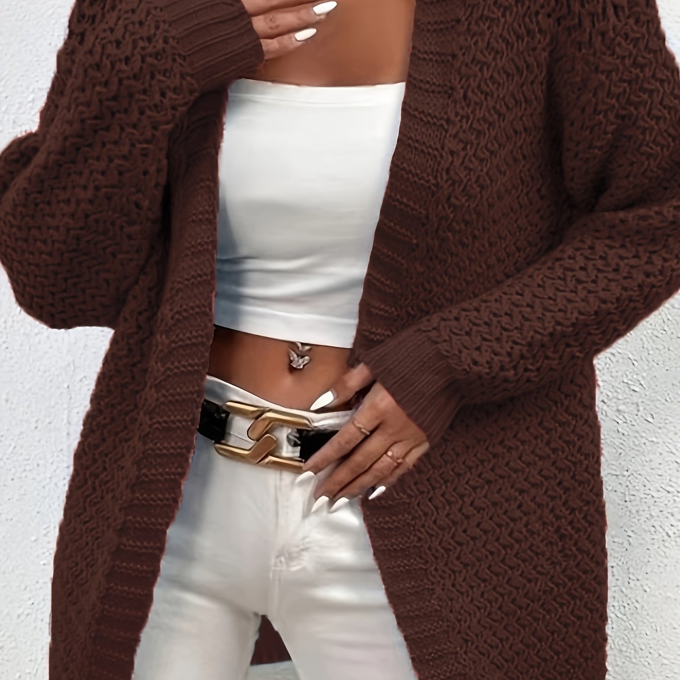  Solid Long Sleeve Open Front Cardigan