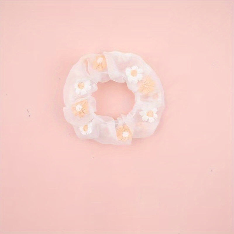 Flower Embroidery Scrunchie Hair Tie Organza Hair Rope Large Accessories