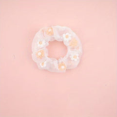 Flower Embroidery Scrunchie Hair Tie Organza Hair Rope Large Accessories