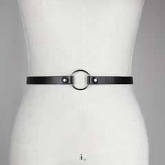 Circle Rivet PU Leather Belt Thin Gothic Waistband Adjustable Punk Belts