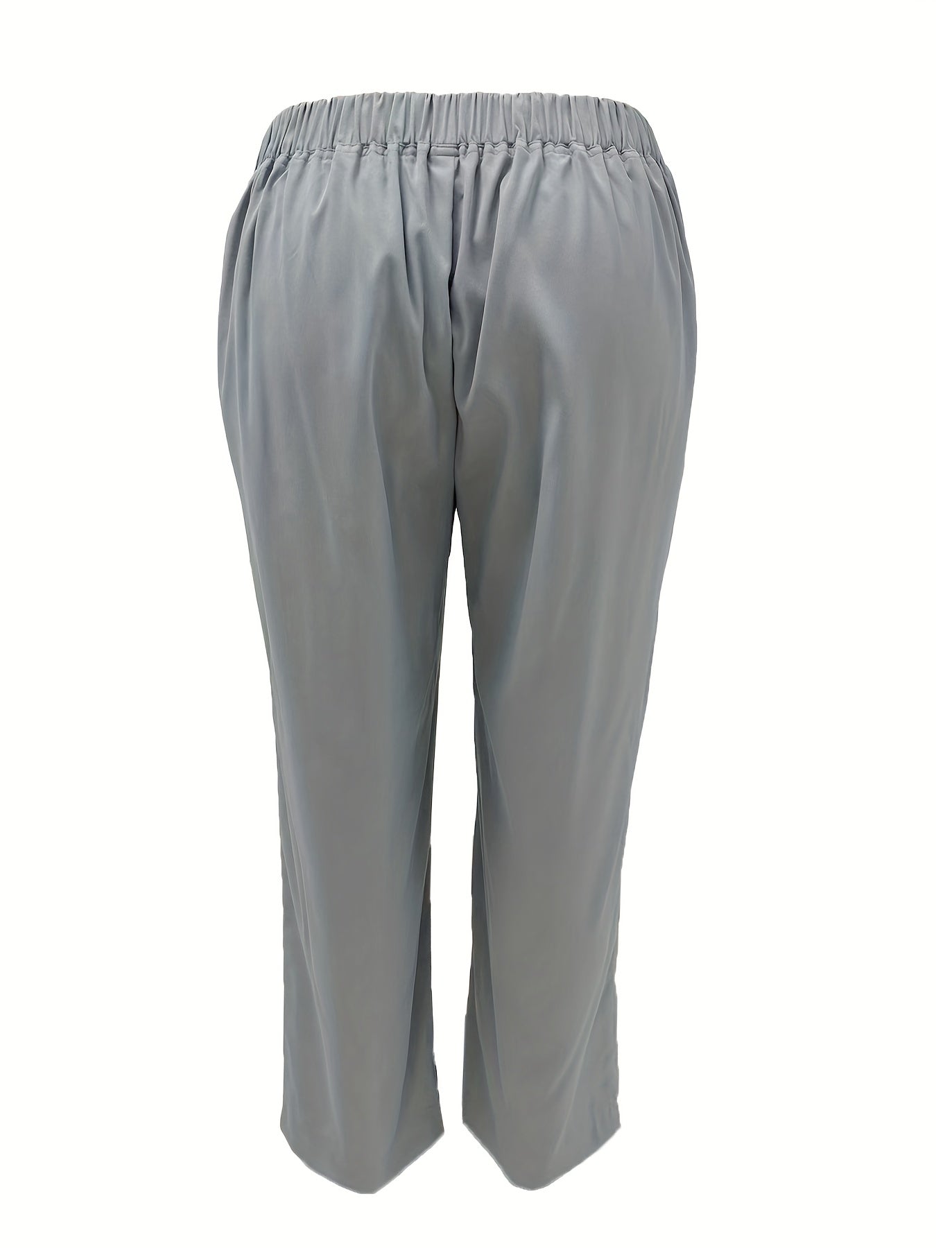  Solid Straight Leg Trousers With Pockets