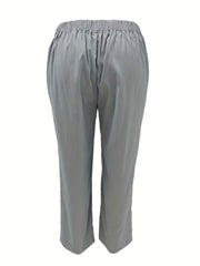  Solid Straight Leg Trousers With Pockets