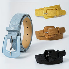 Square Buckle PU Embossed Belt Women Wide Waist Belts