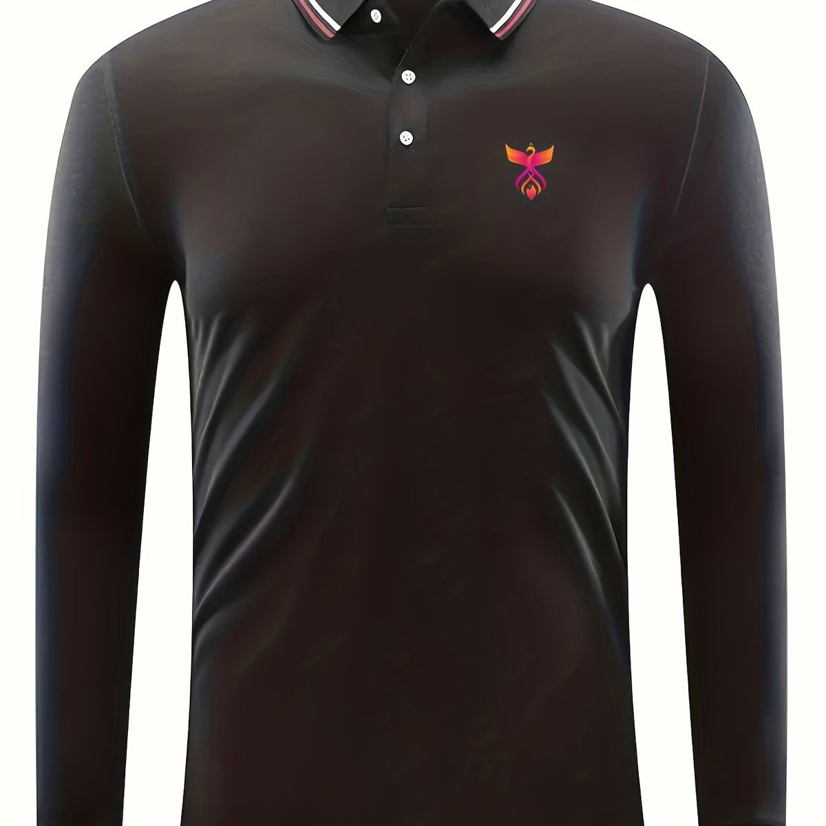 Phoenix Print Men's Casual Button Up Long Sleeve Polo Shirt
