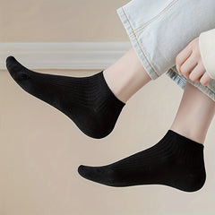 5 Pairs Ribbed Ankle Socks Soft Lightweight All Match Women's Stockings