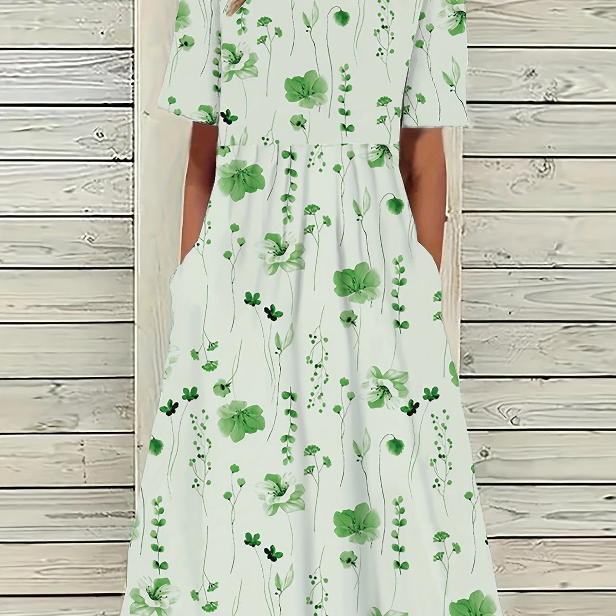 Women's Plus Floral Print Short Sleeve Loose Fit Midi Dress